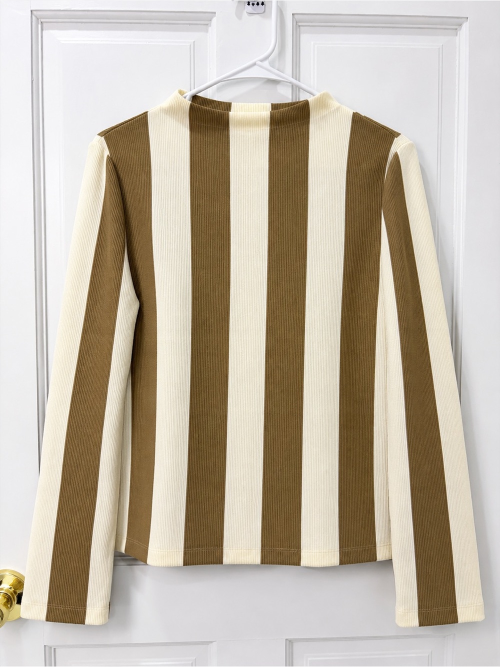 Club Monaco Cream and Khaki Striped A-Line Top
